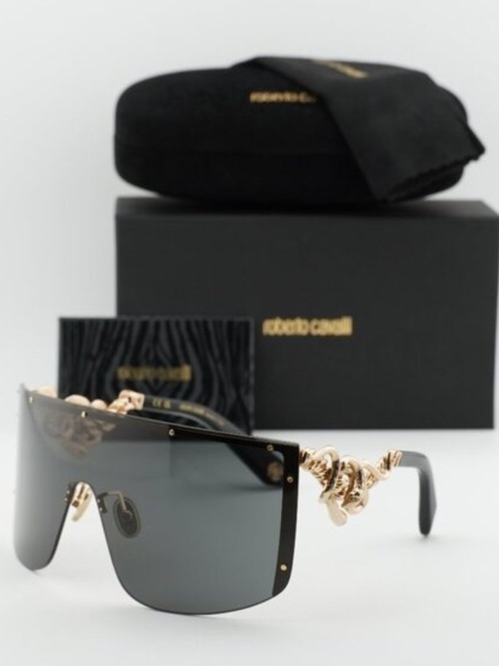 Roberto Cavalli SRC015M 0300 Shield Sunglasses - Gold/Brown
